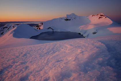 Dawn overlooking Crater Lake from Dome at Mt Ruapehu