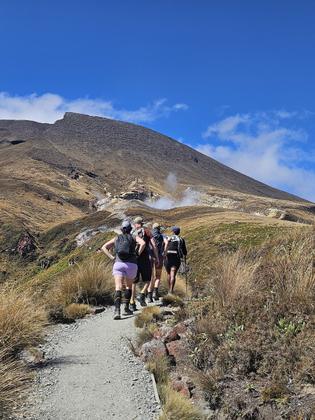 Sara’s group passing Ketetahi hot springs, as they ascend towards Blue Lake (Credit: Sara)