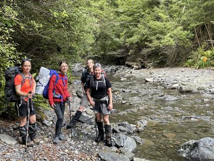 Jamie, Anna, Loretha, and Jane ready to take on the first “river” crossing