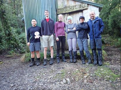 Dorimon and team outside the Cone Hut. Photo credit: Juan