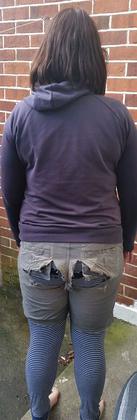 Karen's shorts - the result of a couple of accidental slides on the scoria.