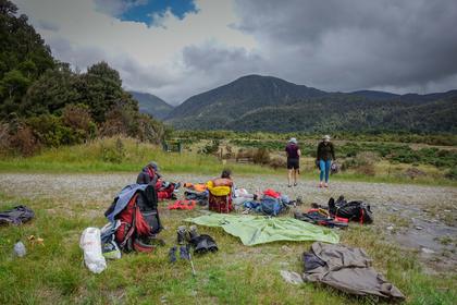 At the Mikonui road end waiting for our transport.