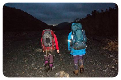 Walking down the Orongorongo River after dark