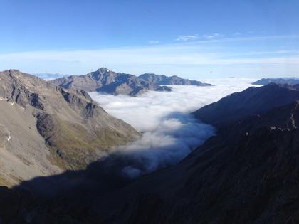 Looking up the Travers Valley on our morning walk up to the saddle