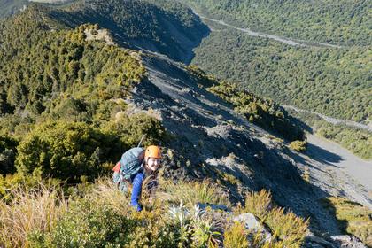 Some of the “pulling oneself up” terrain on the ridge. Photo credit: Tony.