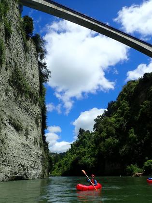 Floating under the North Rangitikei Viaduct. Credit: Anne