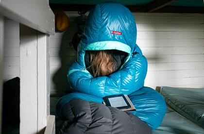 Relaxing inside Gosling Hut while the rain drummed on the roof