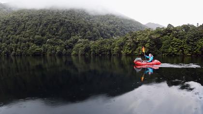 Leaving Monowai Hut early morning to start the paddle down Lake Monowai