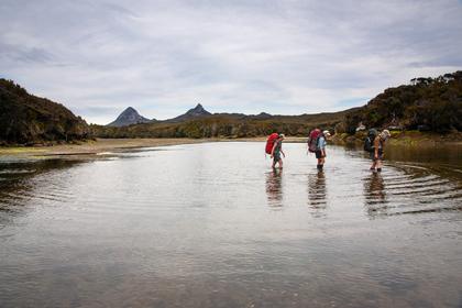 Crossing Cook Arm at low tide. Gog (left) and Magog in distance