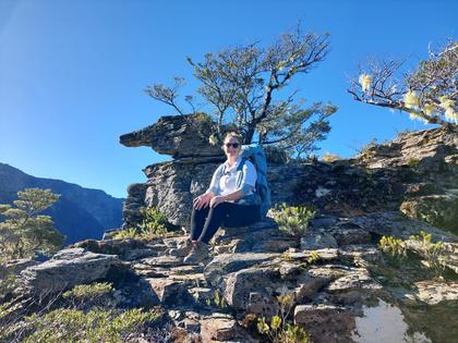A rocky outcrop along the ridge