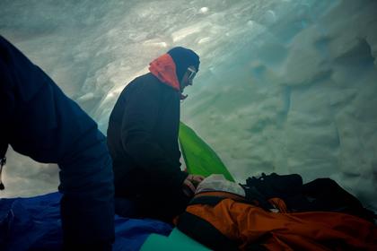 Michael inside a snow cave at Mt Ruapehu