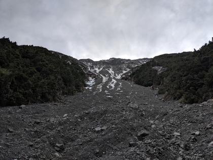What apparently used to be a stream is now a massive open scree slope