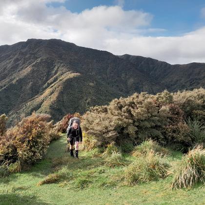 Jamie at the top of the climb from Oruakeretaki Stream