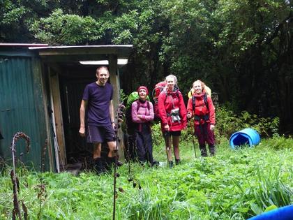 Tony, Erika, Uta and Kate at Wharepapa Hut