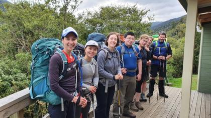 Trampers in front of Iron Gate Hut