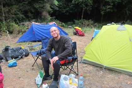 George and his folding chairs. Photo credit: Aimee