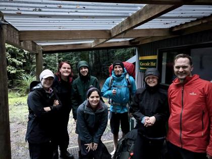Group photo at the hut (Photo credit: the fit guy in the hut on Lia’s phone)