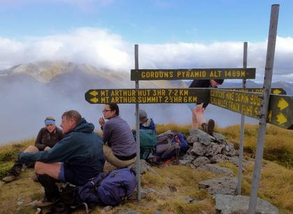 Taking a break on the summit of Gordon's Pyramid