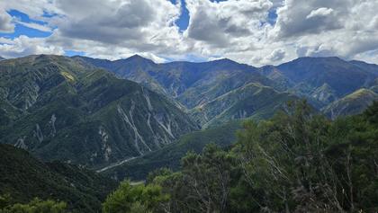 Views from the ridge nearing the hut. Looking down on Kowhai River near Spaniard Spur Track [Megan]