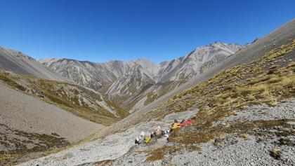 Lunch spot at Inkerman Saddle. Brabazon Saddle in the distance