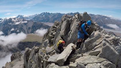 Henry and Elisabet navigating one of the many rocky outcrops which block the way of the upper section of Sebastapol ridge