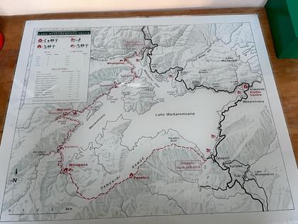 This map was in some of the huts on the track – it still indicates Whanganui Hut as an accommodation option. The DOC website, however, has been updated – Tapuaenui Campsite is now the closest accommodation option (also located on the Whanganui Arm of the Lake)
