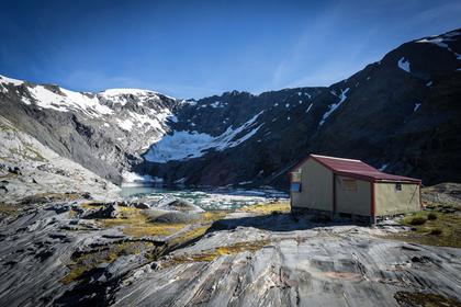 Ivory Lake Hut and Ivory Lake.