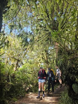 Group 1 descending the final section towards the Camphouse in the sun. Photo Credit: Regan