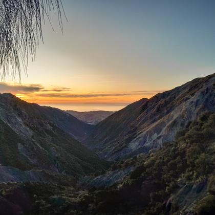 On George Saddle Seaward Kaikoura at sunrise. George Stream below.