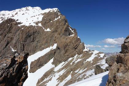 The impressive South West ridge of Mt Hopeless. The West face to the left is said to be unclimbed?