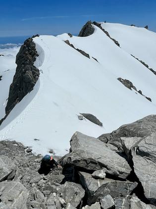 On the final push to the summit of Mt Adams, across the Escape Glacier