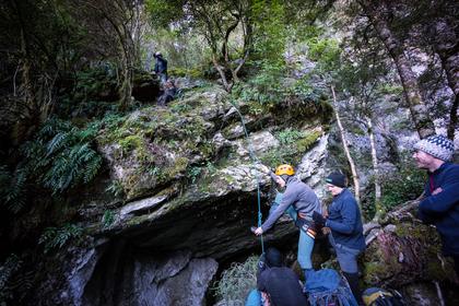 Climbing the ropes on the Bulmer Bluffs