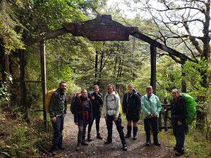 Trampers at the start of a trail