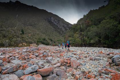 Typical easy travel up the lower Gosling Stream