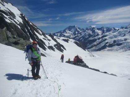 Nick J roped up to go and scout out the Tasman Glacier (credit Henry)