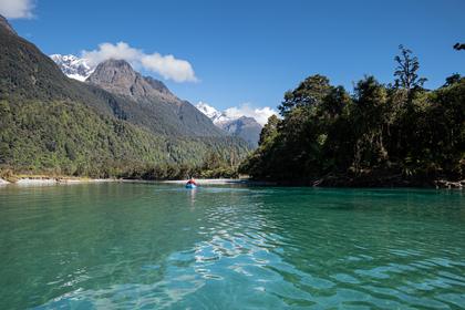 Pleasantly easy Grade 1 paddling on the Hollyford River