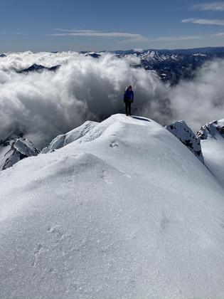 Elisabet on the final approach to the summit of Mt Rolleston