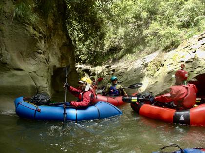 How many packrafts can you fit in the Mangawharariki creek? At least 8. Credit: Aimee