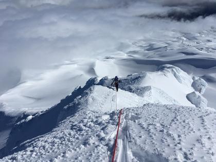 Approaching the summit on the third and final pitch