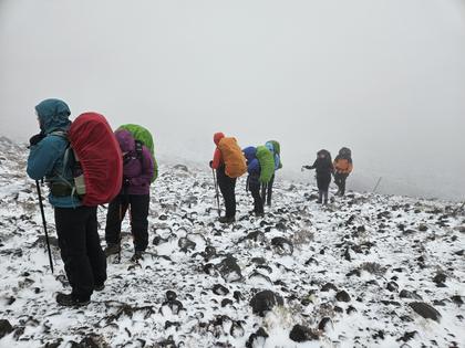 The group walking in snow