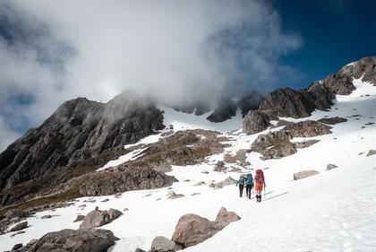 Starting up the easy lower snow slopes of Mt Cupola