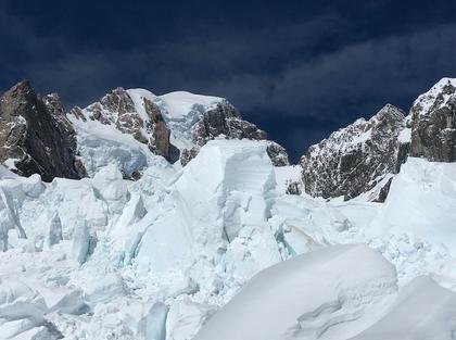 The crevasse field looking towards the Upper Linda from Teichelmann corner