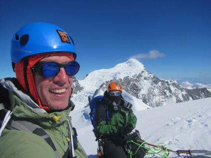 Henry and Nick J summit shot on the top of Hochstetter, with Elie De Beaumont behind (credit Henry)