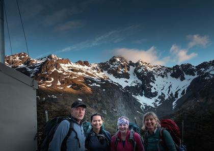 Outside Cupola Hut ready to climb Mt Cupola. Mt Hopeless in background.