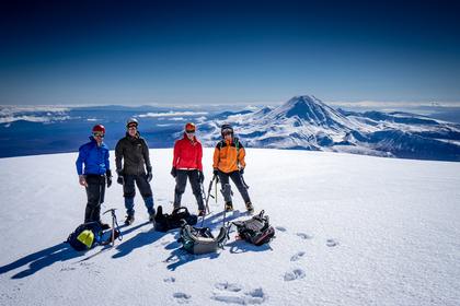 A flat spot on Te Heu Heu Ridge where we could rest and admire Ngauruhoe. Photo credit: Tony G.