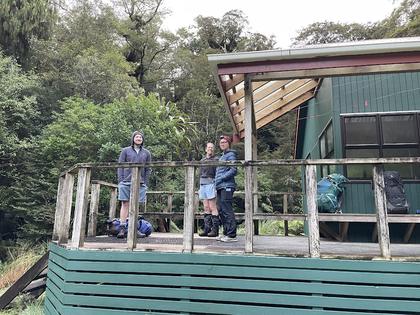 Nate, Vicky and Rose outside the hut (photo credit: Tash Harris)