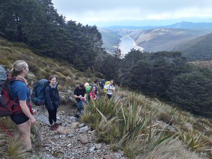 Trampers walking on a hill track